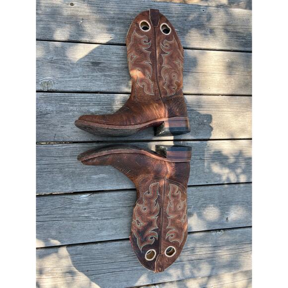 Boulet men’s 9 cowboy boots leather stitched square toe pulls western rodeo main image 6